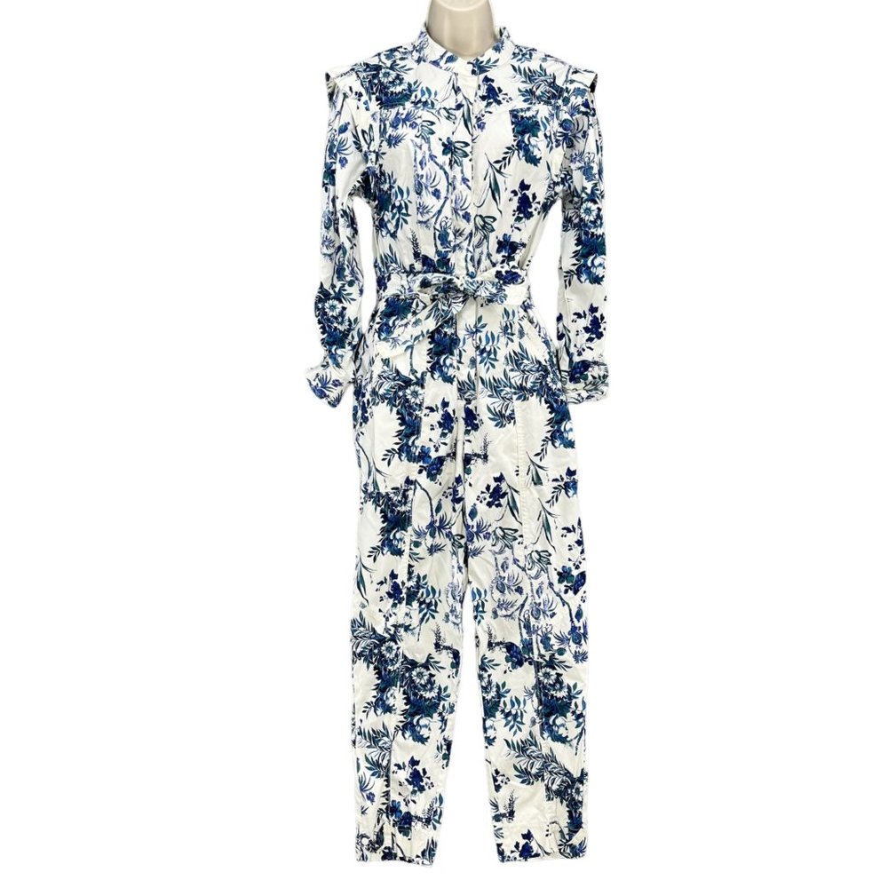 Anthropologie Blue and White Floral Jumpsuit